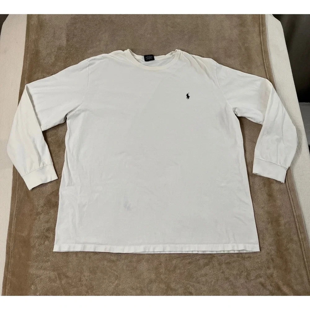 Polo Ralph Lauren T-Shirt Men's 2XL White Cotton Pony Logo Crew Neck long sleeve